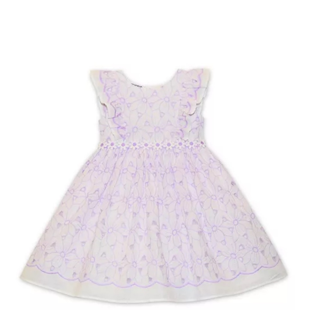 Blueberi Boulevard White and Purple Baby Girl Dress